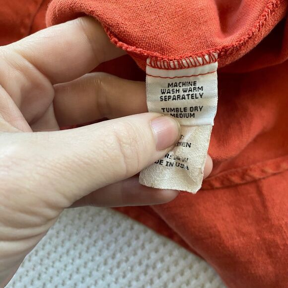 Cut Loose Dress Womens Small Orange Linen A-Line Midi V-Neck Lagenlook Crochet - Picture 6 of 9